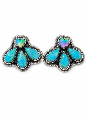 Turquoise Cluster Opal Sterling Silver Stud Earrings Southwest Western Boho
